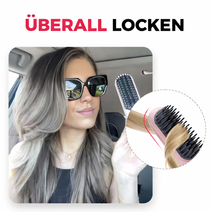 Unisex kabellose Glättbürste in Anwendung, glättet Haare für schnelles, glänzendes Styling. Perfekt für Haarpflege.