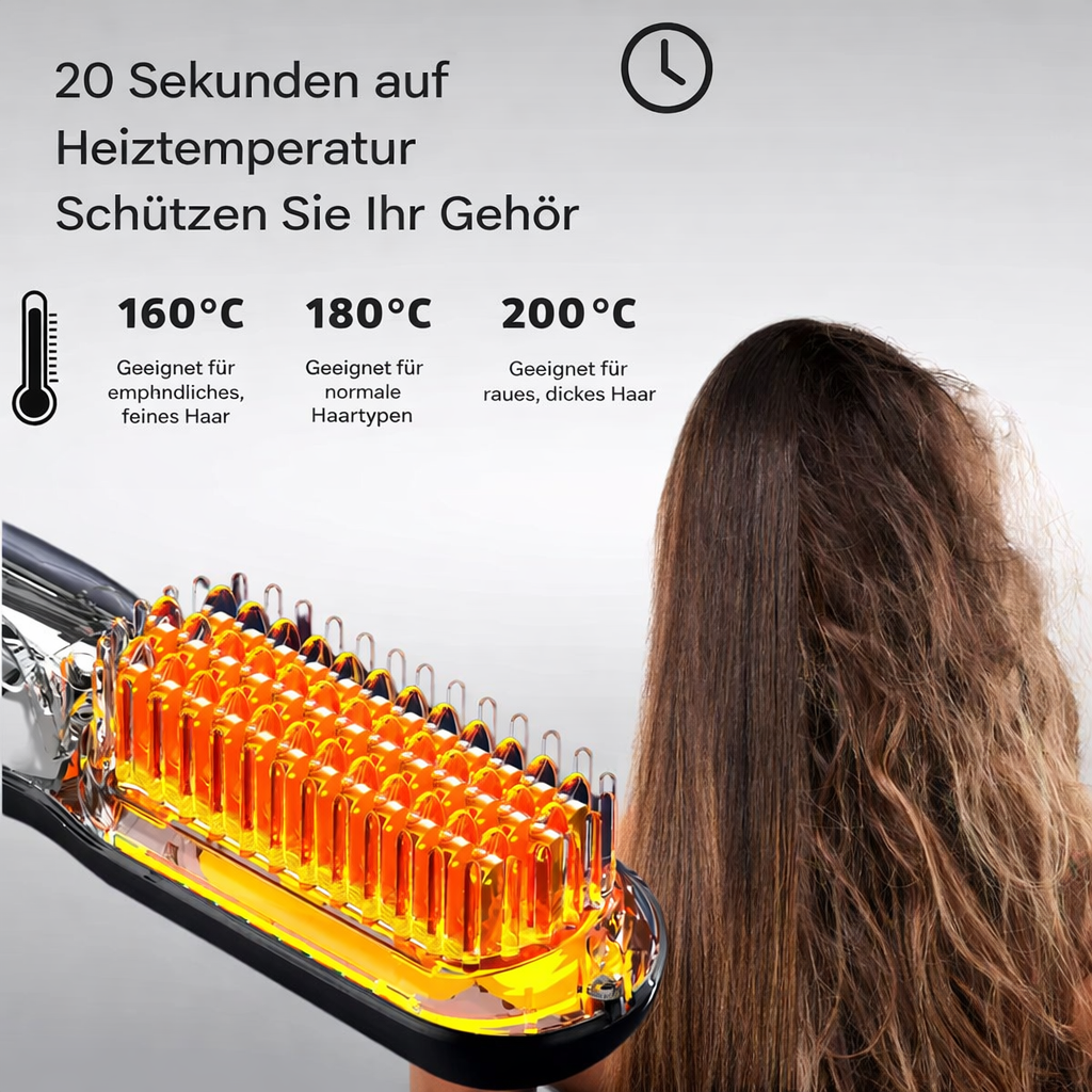 Tragbare, kabellose Glättbürste mit Akku für Reise & unterwegs. Schnelles, glänzendes Haarstyling jederzeit möglich.