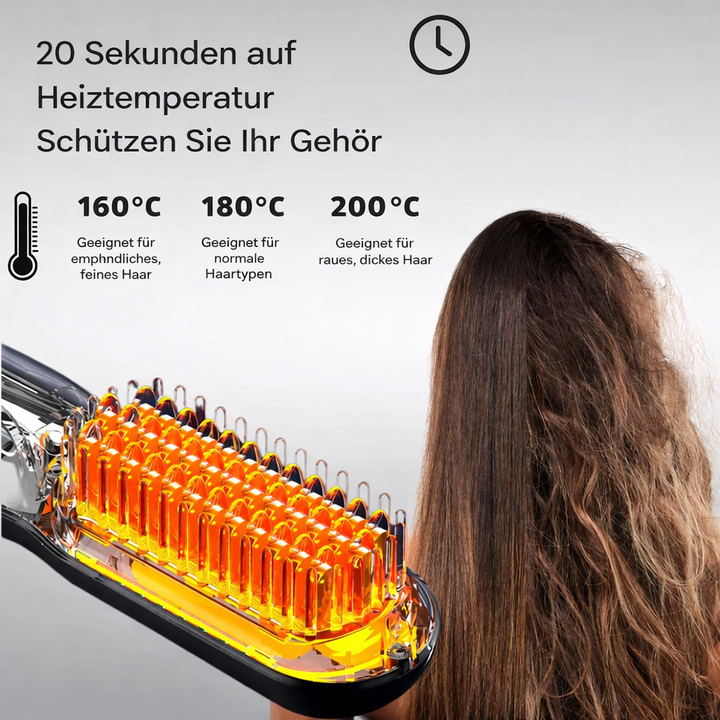 Tragbare, kabellose Glättbürste mit Akku für Reise & unterwegs. Schnelles, glänzendes Haarstyling jederzeit möglich.