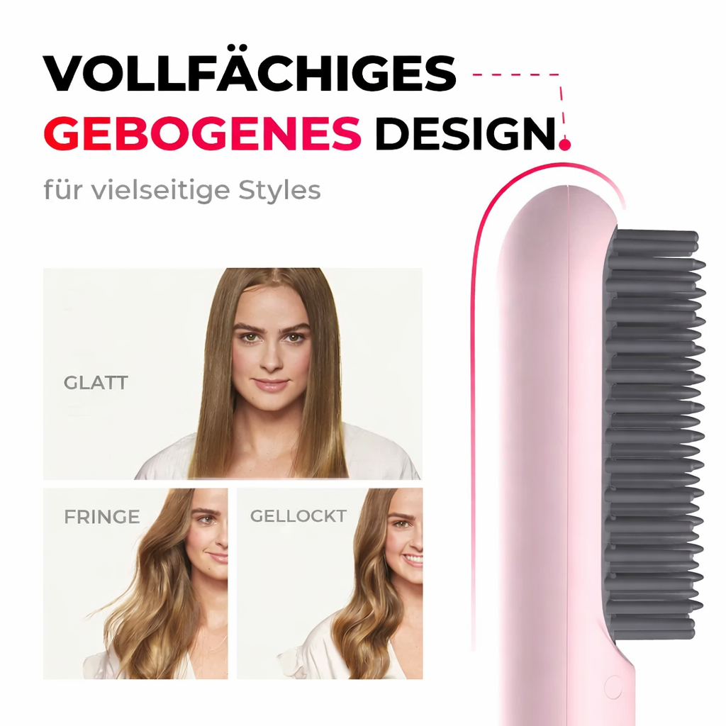 Kabellose Glättbürste als Teil der Haarpflege-Routine. Unisex Gerät für glänzendes Haar & schnelles Beauty-Styling.