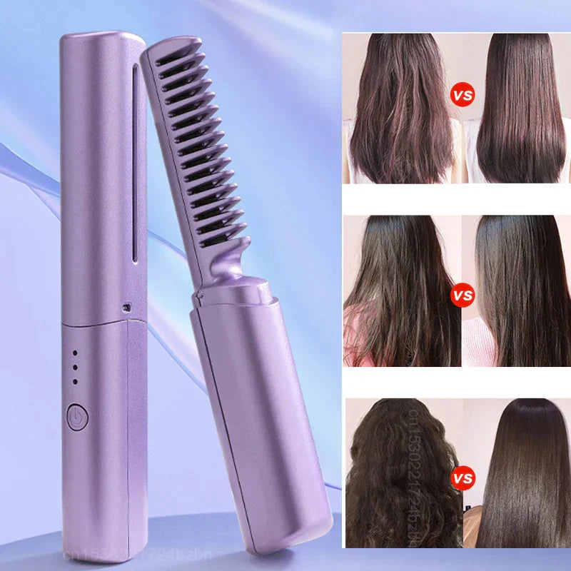 Kabellose Haarglättbürste für glattes, glänzendes Haar ohne Frizz. Tragbares Styling-Tool mit Akku.