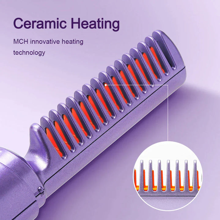 Kabellose Haarglättbürste mit Akku für müheloses Haarstyling unterwegs. Ideal für glattes, frizzfreies Haar.