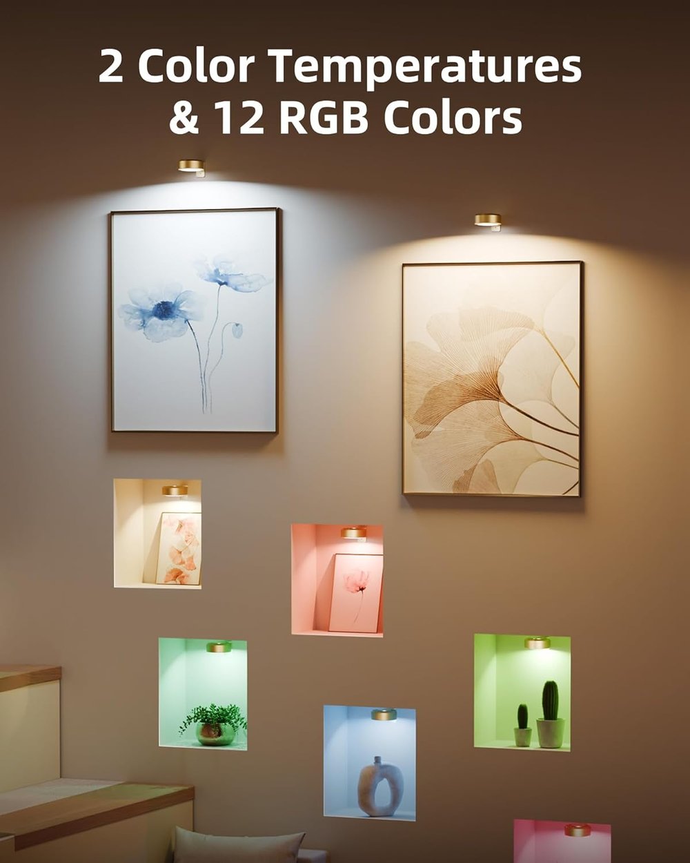 Moderne LED Bildbeleuchtung, kabellos, dimmbar, perfekt für Gemälde, Fotos und persönliche Kunstwerke.