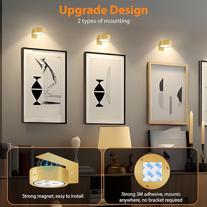 Flexible LED Wandleuchte, kabellos, dimmbar, akzentuiert Kunstwerke & Fotos optimal mit hellem Licht.
