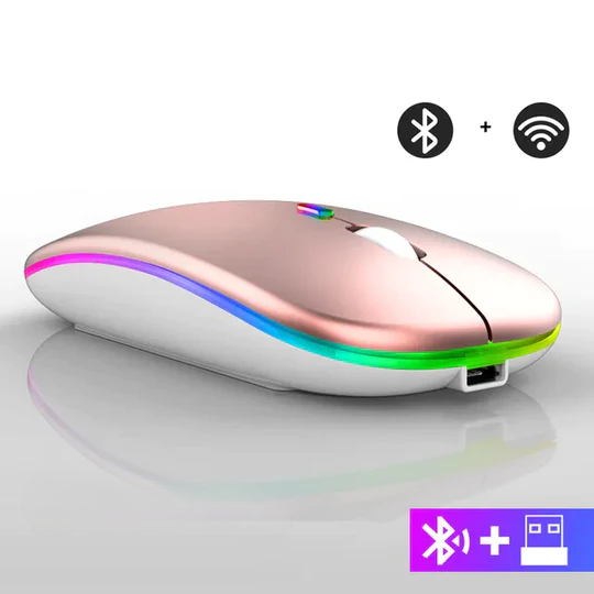 USB wiederaufladbare kabellose Maus, Bluetooth, LED-Beleuchtung, kompatibel mit PC/Mac.