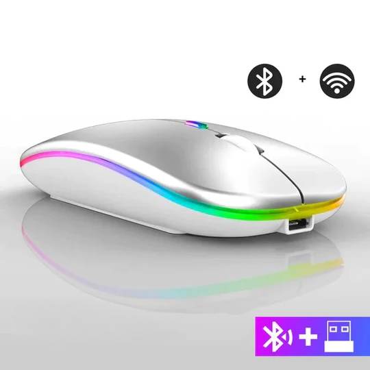 Optische kabellose Maus, Bluetooth, LED-Licht, wiederaufladbar, präzise Steuerung für Computer.