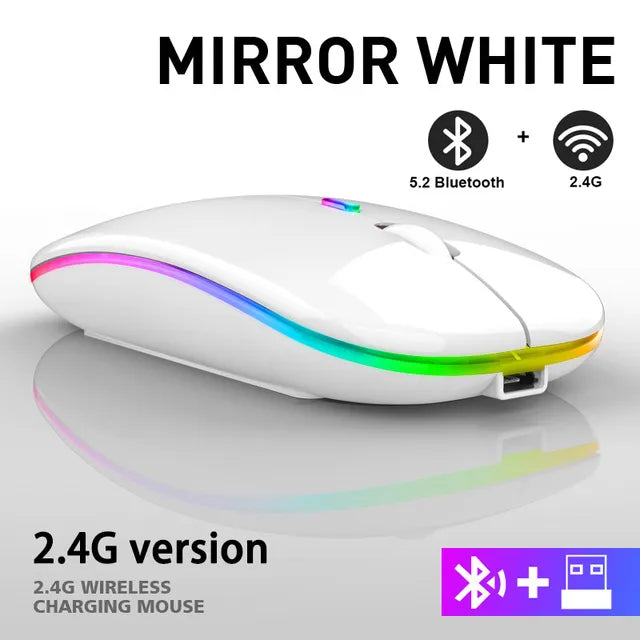 Kabellose Bluetooth Maus mit LED, wiederaufladbar über USB, für PC & Laptop, lange Akkulaufzeit.