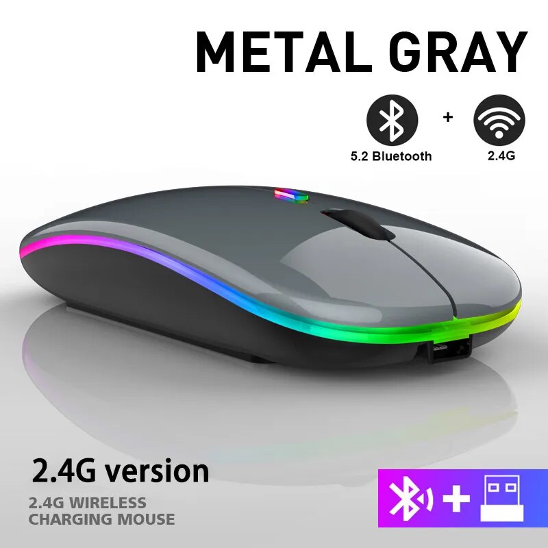 Stylische kabellose LED Maus, Bluetooth, wiederaufladbar, optimiert für Gaming und Büroanwendungen.