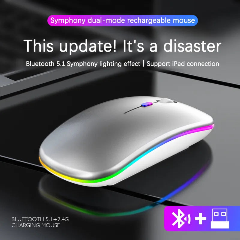 Wiederaufladbare Bluetooth Maus für PC/Laptop, kabellos, mit LED-Beleuchtung & USB-C.
