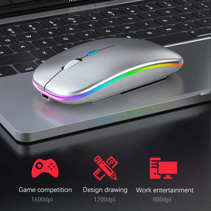 Ergonomische kabellose Bluetooth Maus, wiederaufladbar, mit LED-Licht für komfortables Arbeiten.