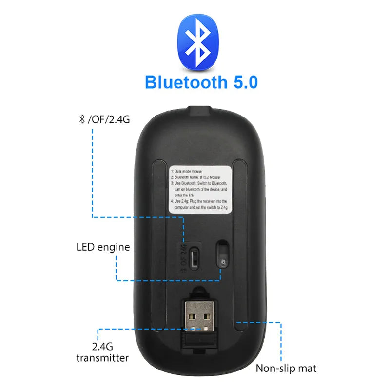 Gaming Maus kabellos mit LED-Beleuchtung, wiederaufladbar, Bluetooth, präzise für Gamer.