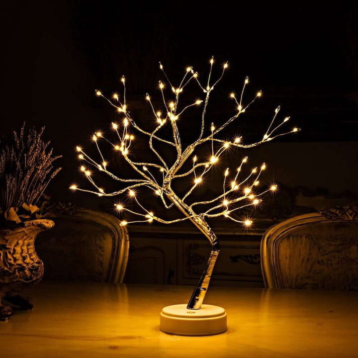 Kabellose LED Tischlampe Baum, modernes Stimmungslicht für Wohnzimmer & Schlafzimmer. Akku-betrieben.