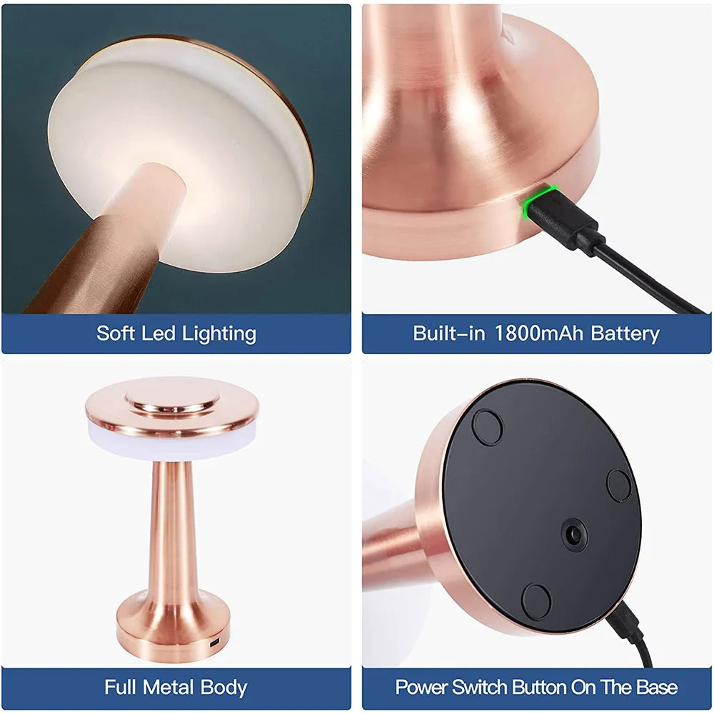 Kabellose LED Tischlampe dimmbar für stilvolles Ambiente im Wohnzimmer. Akkubetrieben & modern.