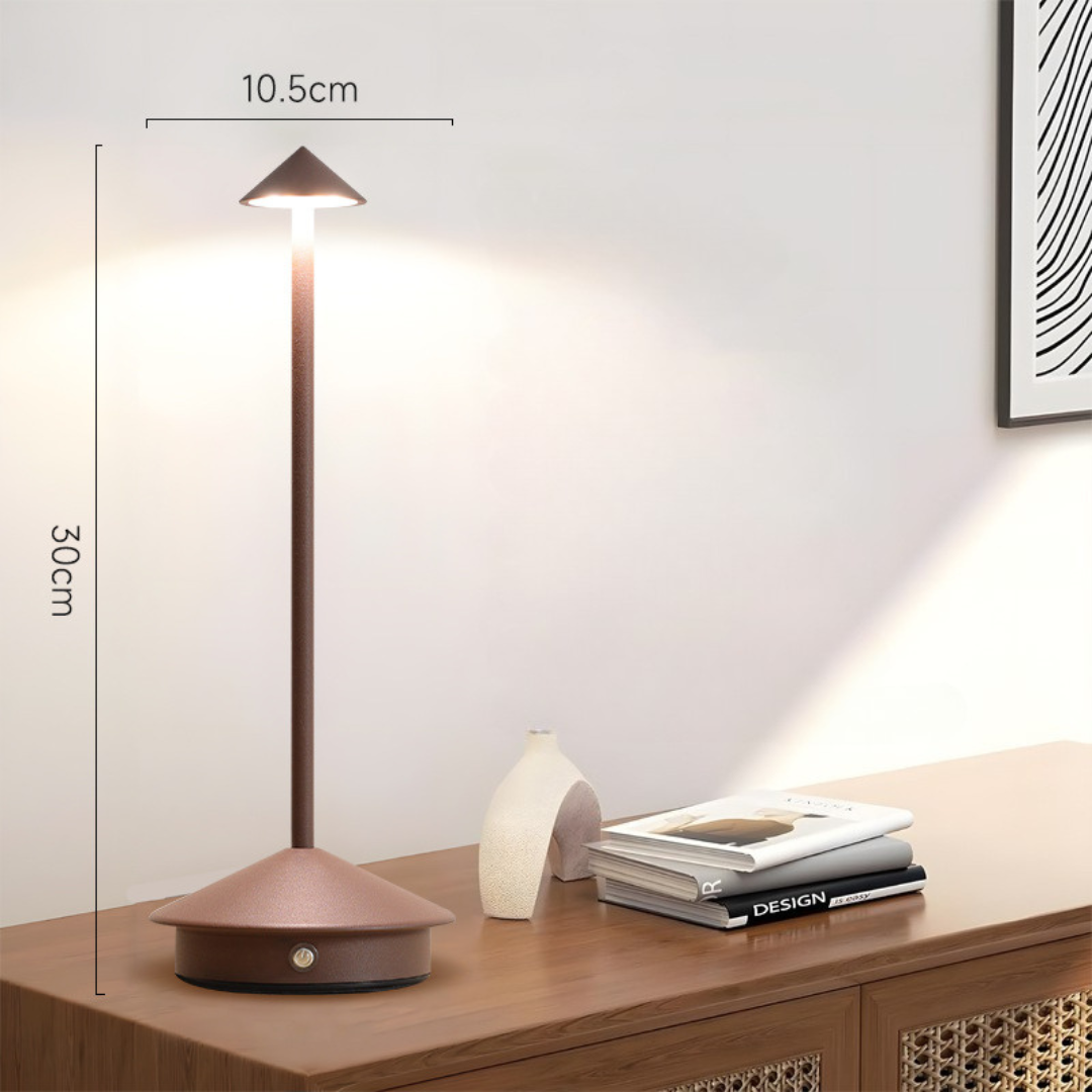 Tragbare kabellose LED Tischlampe, modernes Design, Akku, als elegante Dekolampe einsetzbar.