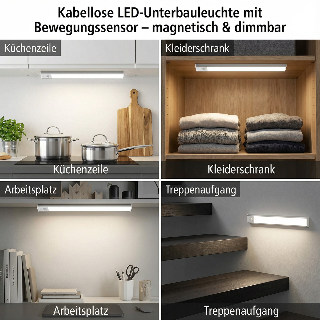 Intelligente LED Küchenlicht & Flurlicht, kabellos, Bewegungssensor, dimmbar, magnetisch, flexibel einsetzbar.