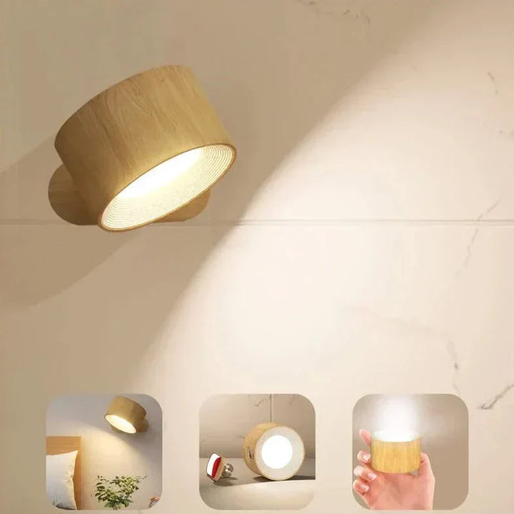 Dimmbare LED Wandleuchte für angenehmes Licht, kabellos, 360° drehbar, ideal als Leselampe.