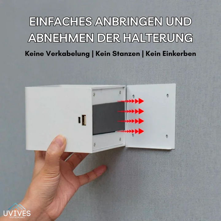 LED-Akkulampe für die Wand, schlankes Design, mit Bewegungssensor, modern & effizient.