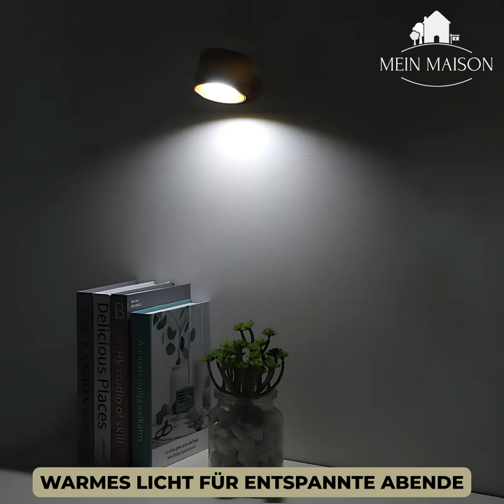 Schwarze kabellose LED Wandlampe mit Eiche, skandinavisches Design, akkubetrieben für gemütliches Licht.