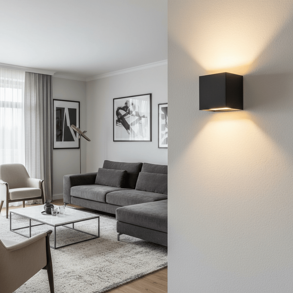 Moderne akkubetriebene LED-Wandleuchte, kabellos, mit anpassbarem Lichtkegel für Wohnzimmer & Schlafzimmer.