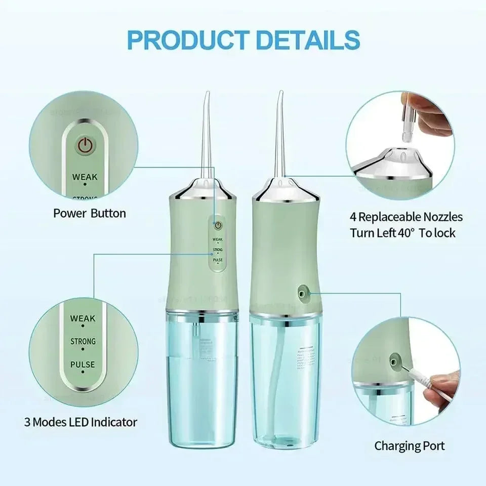 Unisex kabellose Munddusche in Grün/Weiß. Perfekt für tägliche Zahnreinigung, Zahnpflege & gesunde Zähne.
