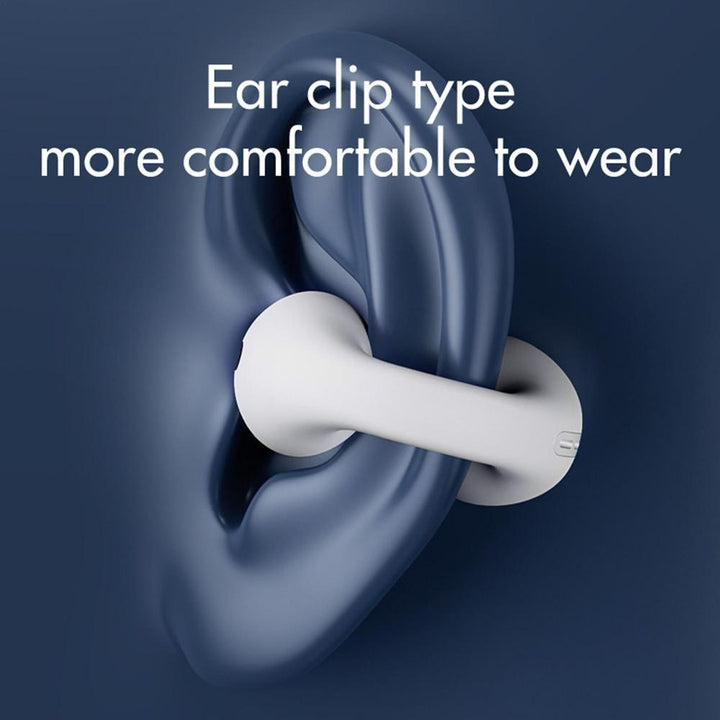 Weiße kabellose Open-Ear Knochenschall-Ohrhörer, Bluetooth Audio-Gadget für klaren Klang & Freisprechfunktion.