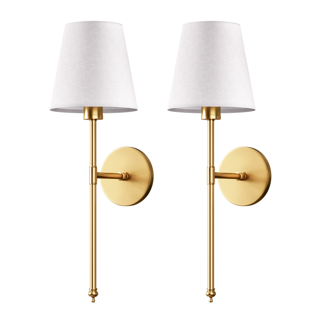 Flexible kabellose Wandlampen im 2er-Set, modernes Design mit Stoffschirm, einfache bohrfreie Montage.