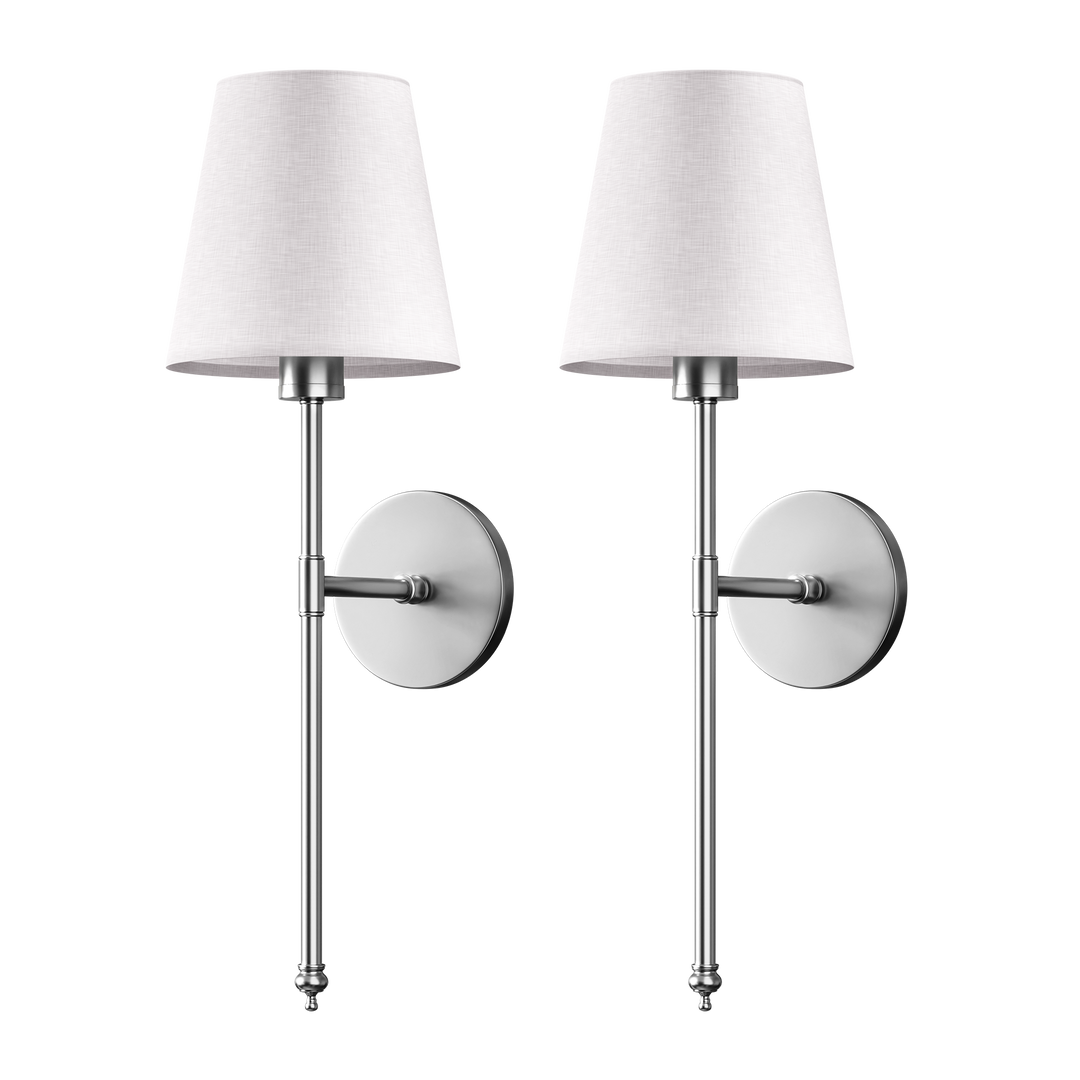 Innenwandleuchten kabellos im Doppelpack, Stoffschirm, bohrfreie Installation, perfekt für Schlafzimmerlicht.