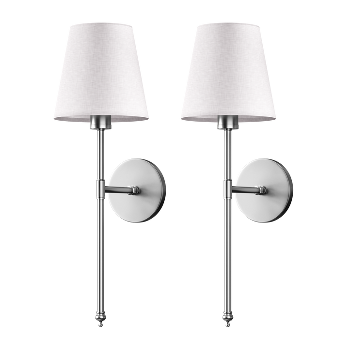 Innenwandleuchten kabellos im Doppelpack, Stoffschirm, bohrfreie Installation, perfekt für Schlafzimmerlicht.