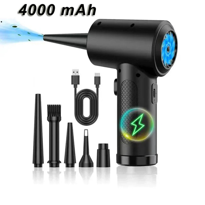 Leistungsstarker JetSweep Luftstaubsauger (51.000 U/min) mit LED-Licht für mühelose Tiefenreinigung elektronischer Geräte.