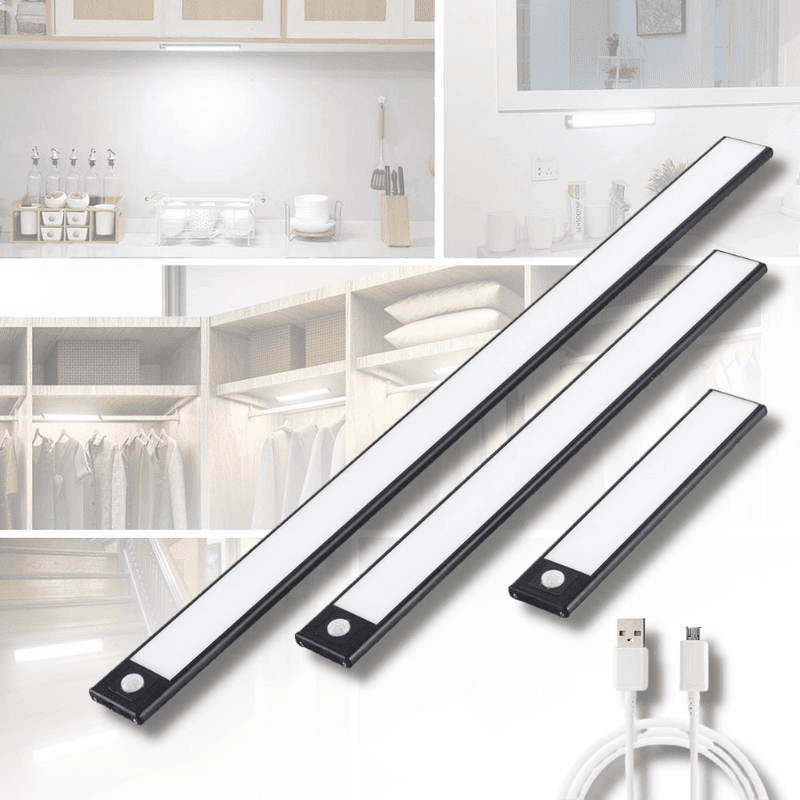 Kabelloser Sensor-LED-Streifen mit Bewegungsmelder, wiederaufladbar. Ideal als Küchen-, Schrank- oder Treppenlicht.