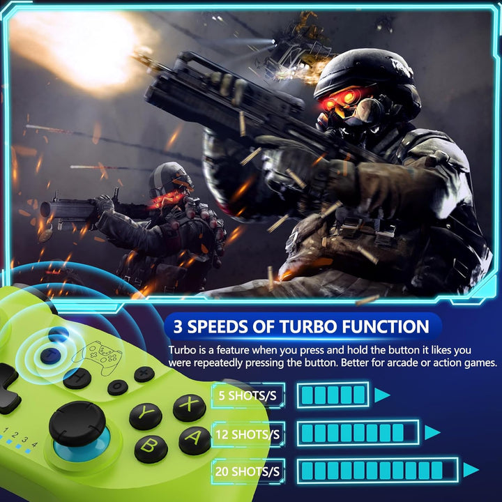 Schwarzer, ergonomischer Wireless Switch Controller mit Vibration & Bewegungssensor für Switch & PC.