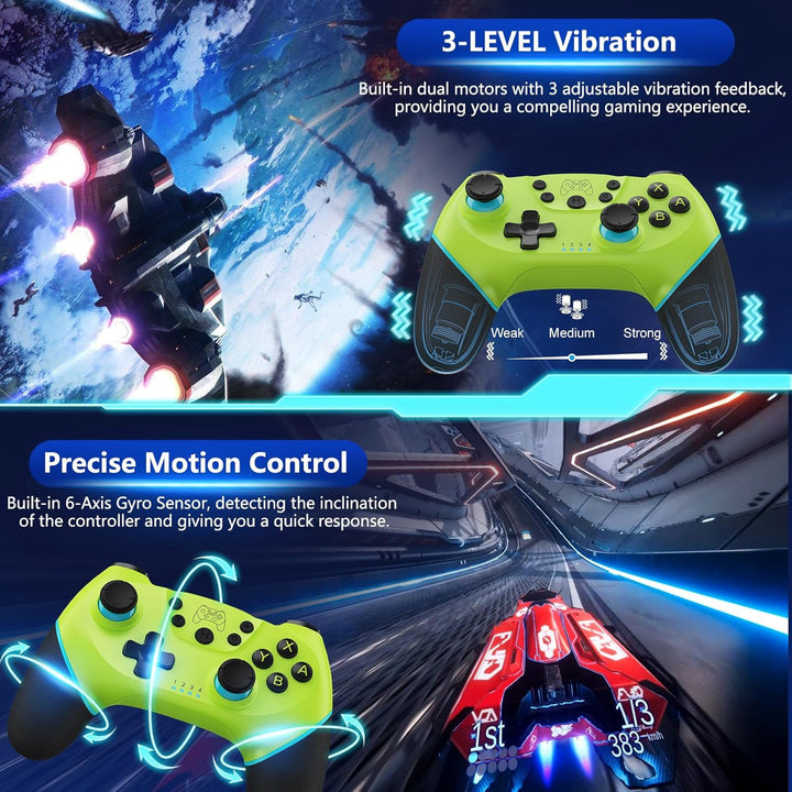Olive-farbener kabelloser Controller mit Hall-Effekt Joysticks und Turbo für Nintendo Switch.