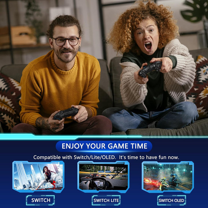 Detailaufnahme des schwarzen kabellosen Nexora Switch Controllers mit Hall-Effekt Joysticks.