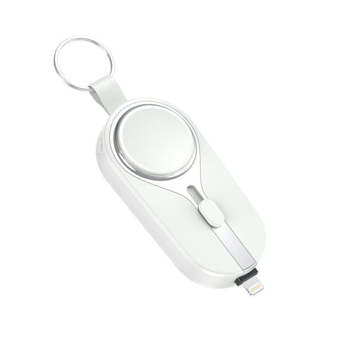 Kabelloser VoltClip Ladeclip lädt Smartphone & Smartwatch gleichzeitig. Praktisches mobiles Ladezubehör.