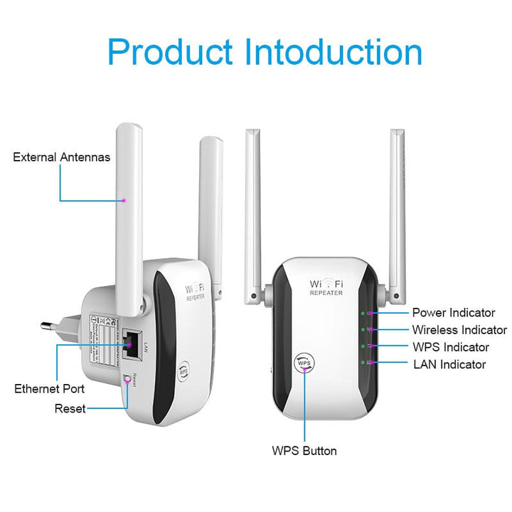 Kabelloser WLAN Reichweitenverstärker für einfache Installation und erweitertes Internet im ganzen Haus, ohne lästige Kabel.