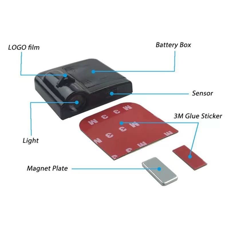 Hochwertiger kabelloser LED-Projektor für Autotüren, projiziert klar ein individuelles Logo beim Aussteigen.