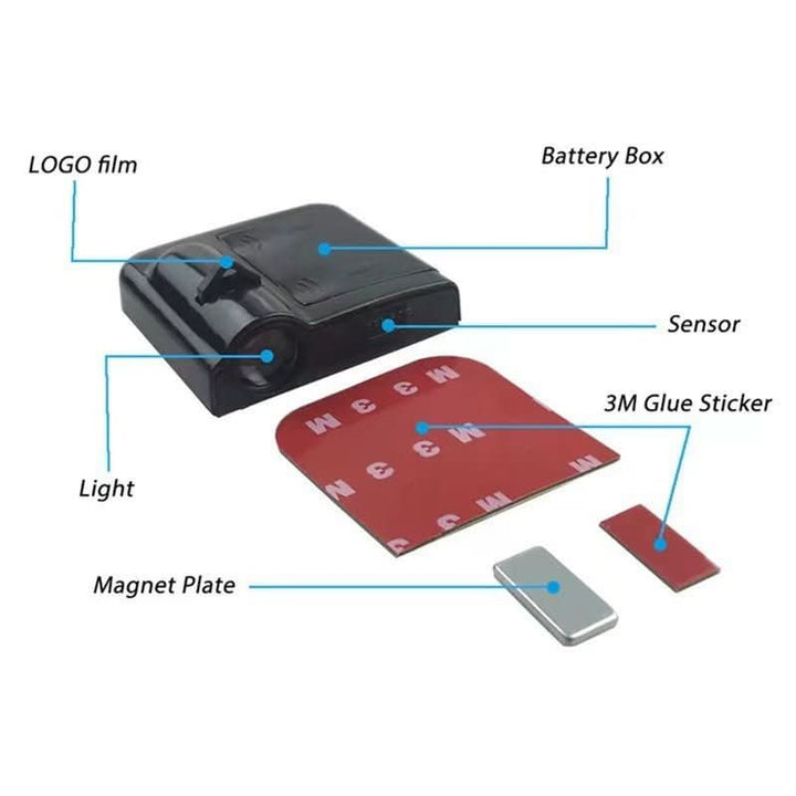 Hochwertiger kabelloser LED-Projektor für Autotüren, projiziert klar ein individuelles Logo beim Aussteigen.