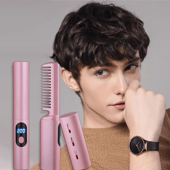 Kompaktes 2-in-1 Stylinggerät: kabelloses Glätteisen & Lockenstab für glatte oder gelockte Frisuren.