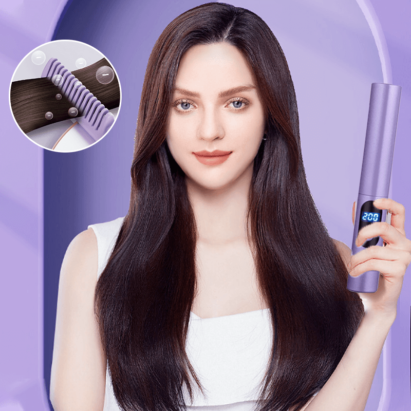 Kleines, kabelloses Glätteisen & Lockenstab, perfekt für die Handtasche. Schnelles Haarstyling auf jeder Reise.