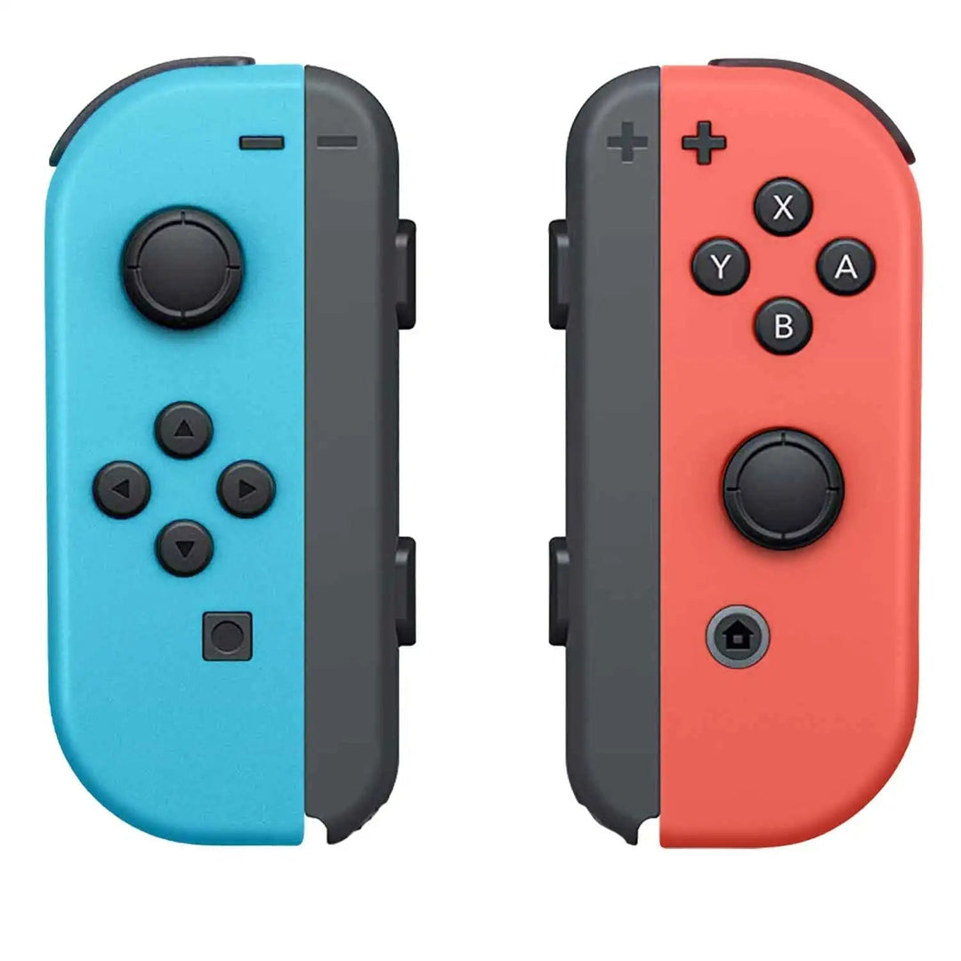 Set aus kabellosen OLED Joycon Gamepads für Nintendo Switch. Multiplayer-Gaming mit präziser Steuerung.