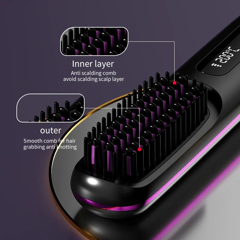 Detailaufnahme des kabellosen Haarglätters mit hochwertigen Keramikplatten für sanftes Styling & Glanz.