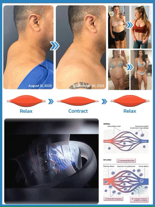 Modernes, wiederaufladbares Ultraschall-Massagegerät am Nacken, fördert Lymphdrainage und Muskelentspannung.