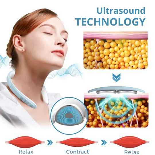 Ergonomisches, kabelloses Ultraschall Nackenmassagegerät bietet Komfort und lindert Verspannungen im Nacken.