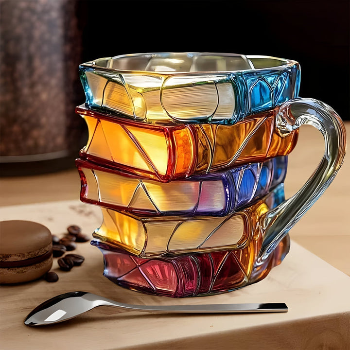 Handgefertigte Tasse mit faszinierendem 3D Buch Design aus Harz. Perfekt für den Kaffee am Morgen oder als Blickfang.