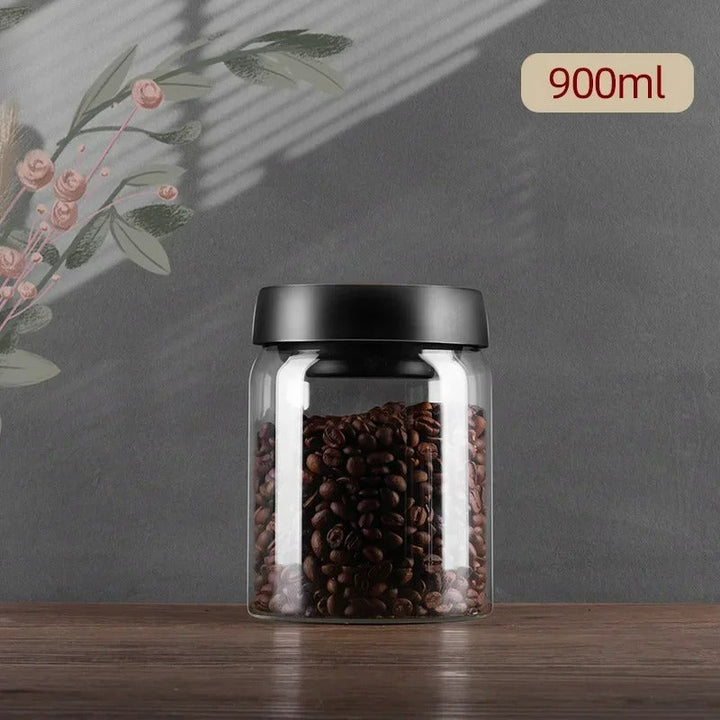 Stilvoller Borosilikatglas-Vorratsbehälter für Kaffee, hält Bohnen frisch & organisiert in der Küche.