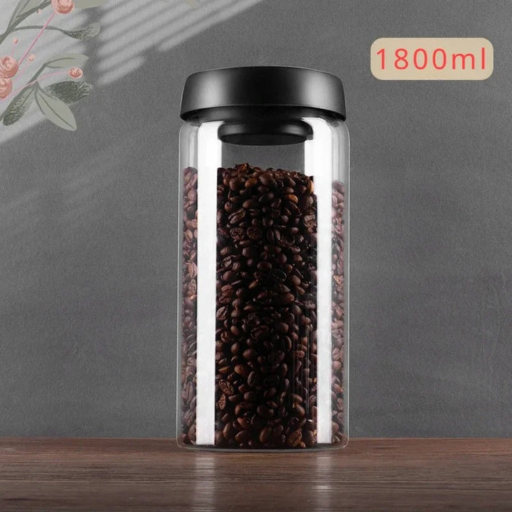 Robuster Kaffeebohnen-Vorratsbehälter aus Glas, luftdicht für dauerhafte Frische des Kaffeearomas.