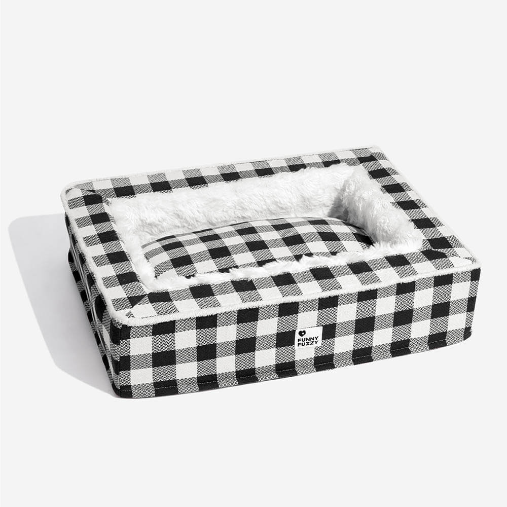 Plüschiges Winter-Hundebett: kariert, weich & ergonomisch. Der perfekte Schlafplatz für Haustiere.
