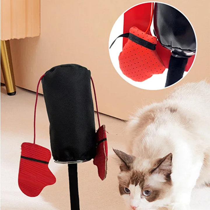 Detailansicht des Katzen Boxsacks mit sicherer Aufhängung; ideales interaktives Spielzeug für aktive Katzen.