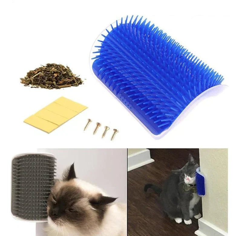 Eckbürste für Katzen zur Wandmontage, bietet Selbstpflege & Massagefunktion für zufriedene Stubentiger.