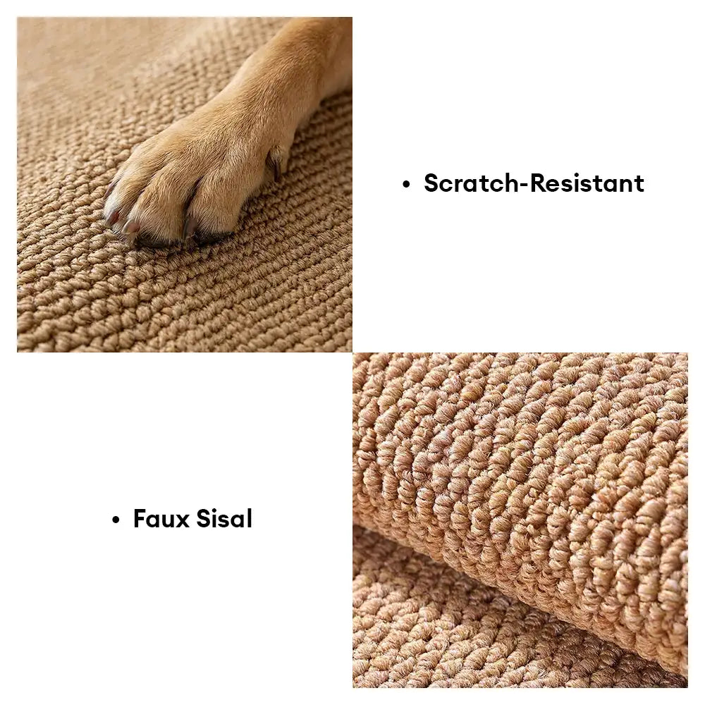 Hochwertige Katzen Kratzmatte Faux-Sisal, rutschfeste Bodenmatte als Kratzschutz für Haustiere.